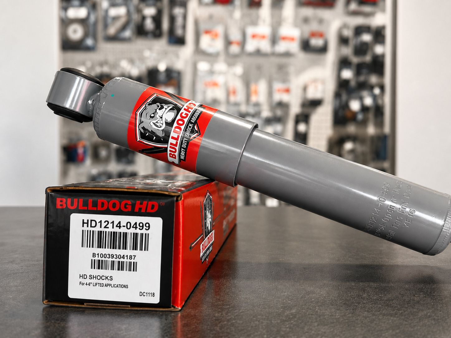 Heavy-duty Bulldog HD shocks for commercial trucks.